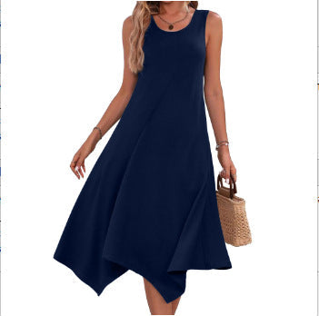Damen asymmetrisches Freizeitkleid mit modernem Muster und fließendem Schnitt Drune