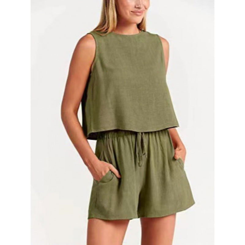 Zweiteiliges Freizeitset für Damen mit leichtem Oberteil und Shorts, Größe