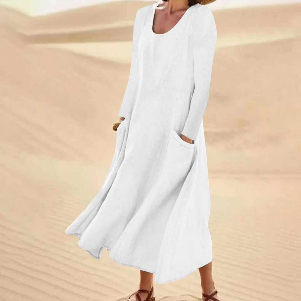 Valenzora | Solid color dress with long sleeves and round neckline