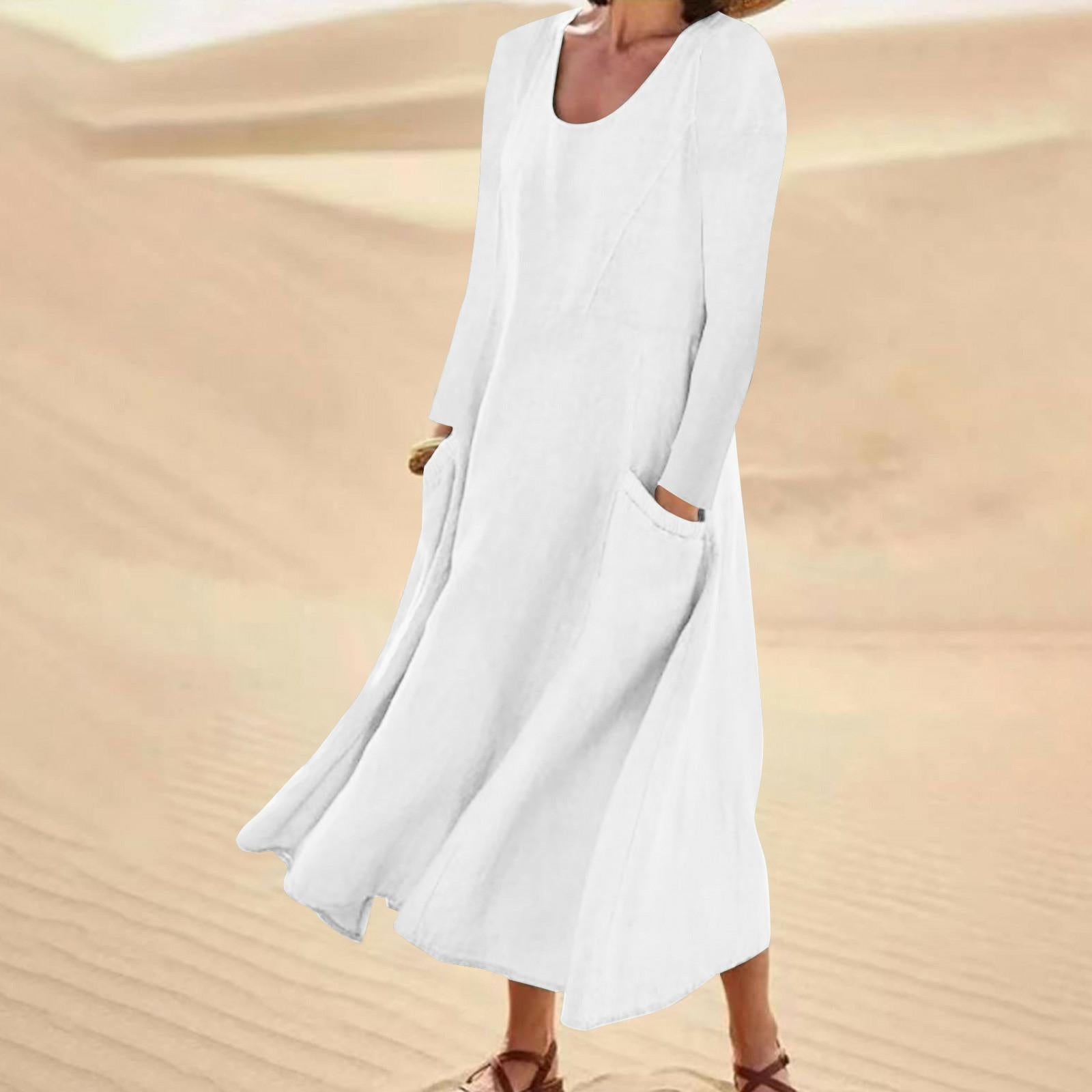Valenzora | Solid color dress with long sleeves and round neckline