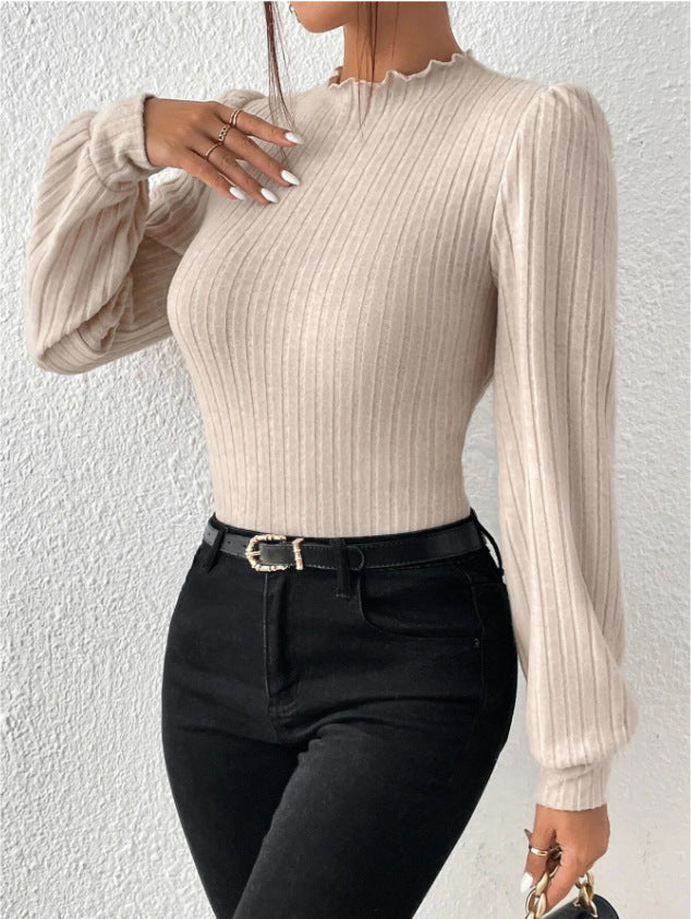 Valenzora CozyKnit Langarm-Rollkragenpullover mit Wellensaum