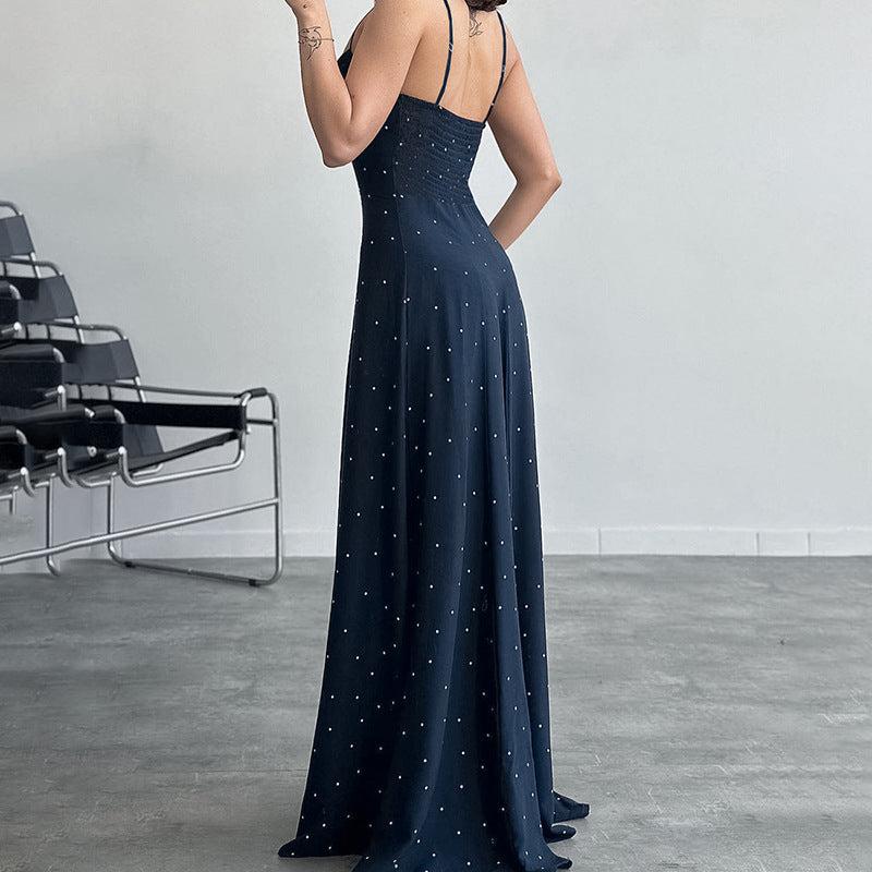 Women's midi dress with delicate spaghetti straps and polka dot design, size Valenzora