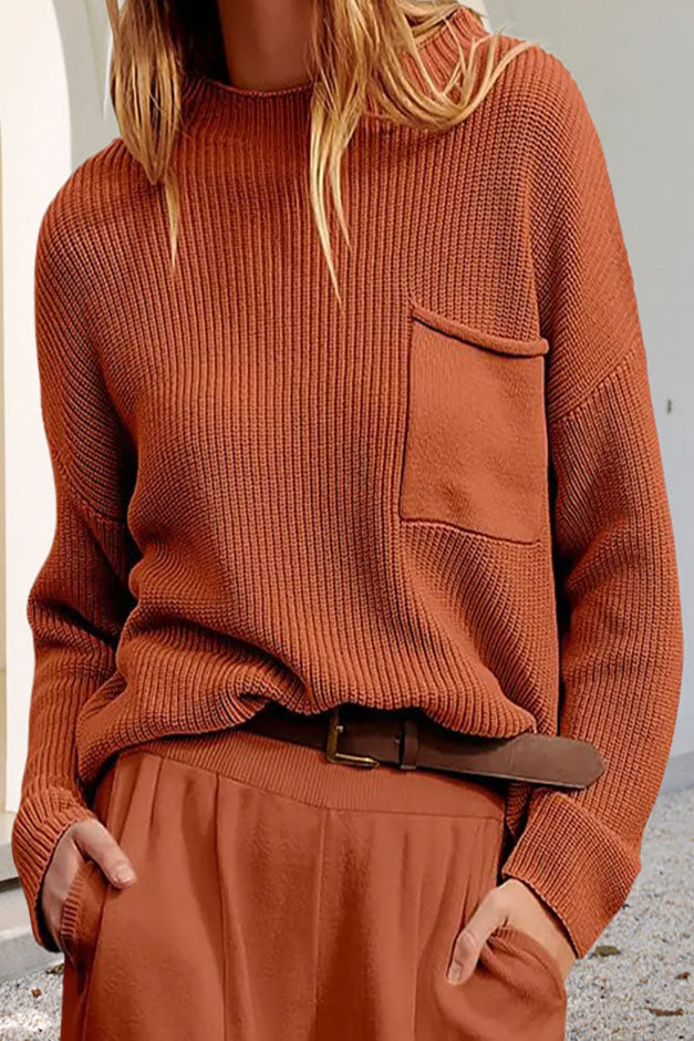 Valenzora Relaxed Long Sleeve Pocket Knit Sweatshirt