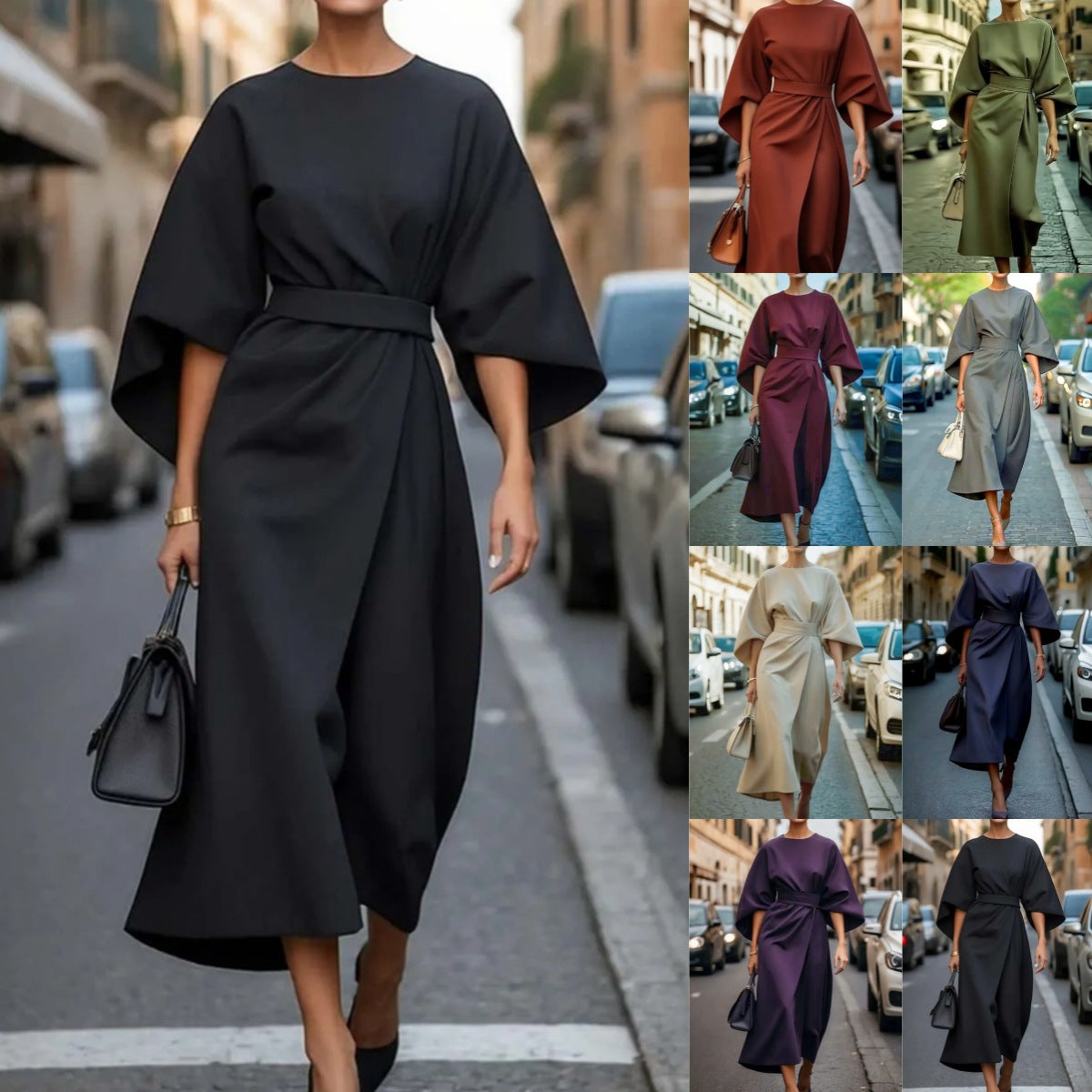 Women's elegant maxi dress with puff sleeves and a tailored cut, size [size missing]
