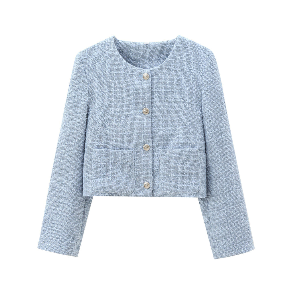 Women's short designer jacket with textured fabric, size S
