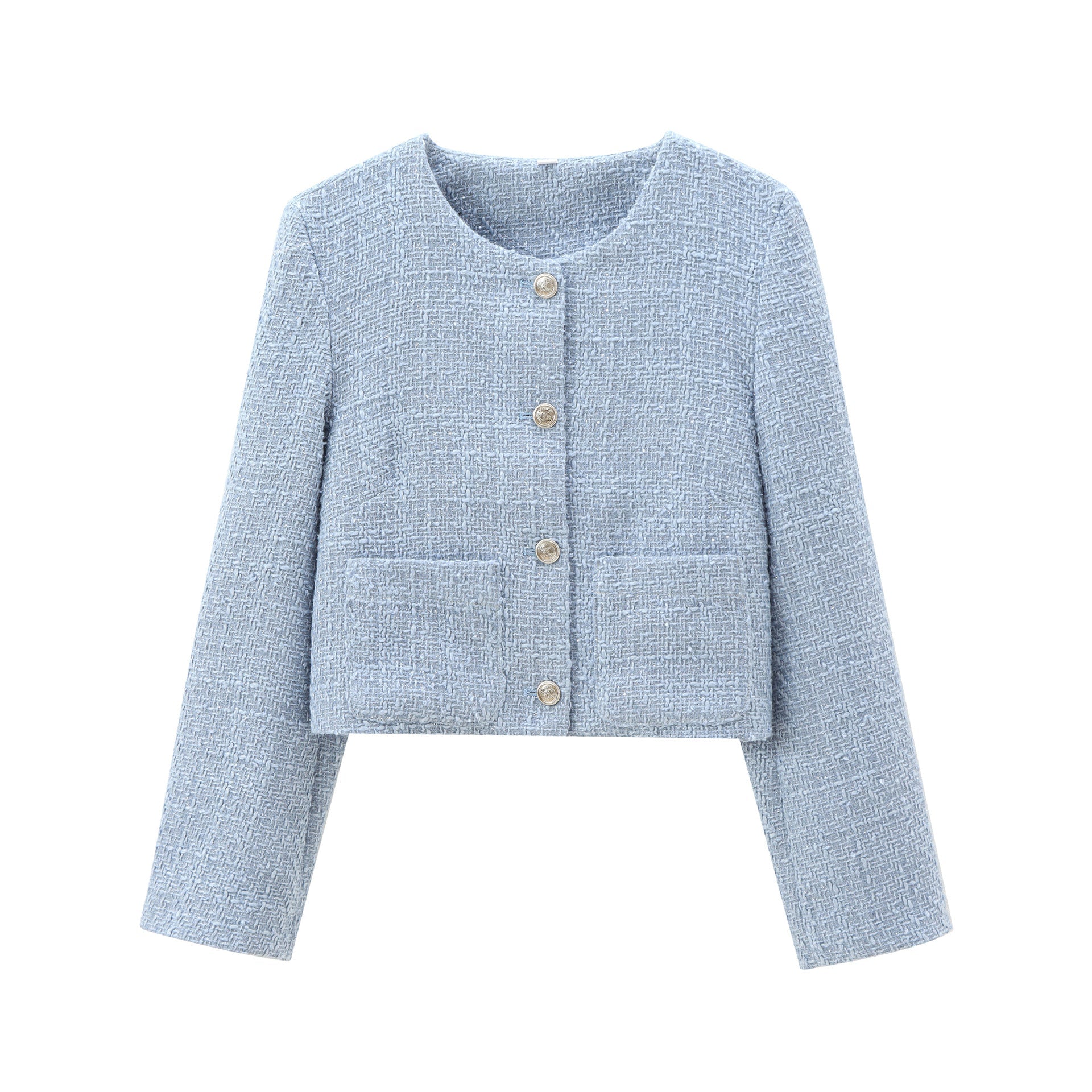 Kurze Designer-Damenjacke mit strukturierter Stoffoberfläche, Größe S