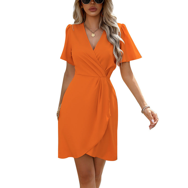 Valenzora | Waist-adjustable one-step skirt, short-sleeved polyester dress