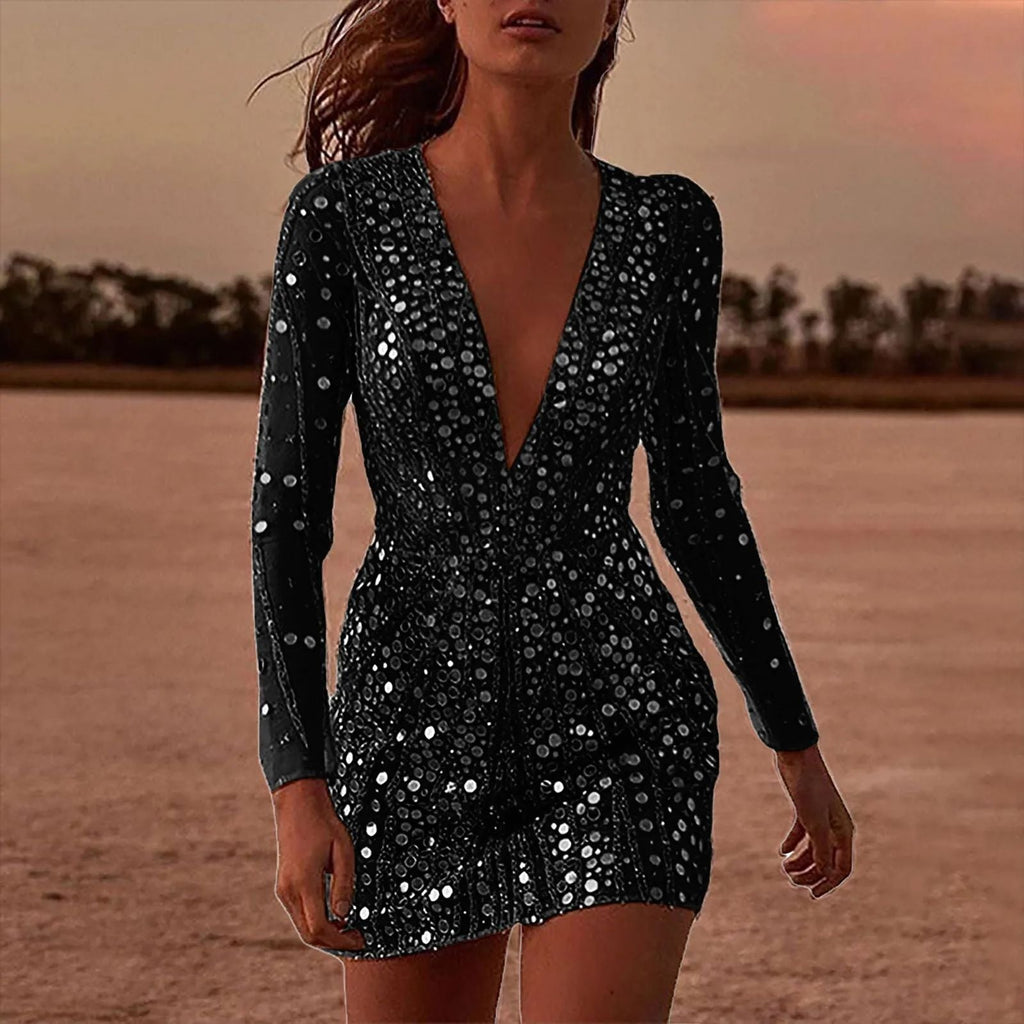 Valenzora | Glittering long-sleeved evening dress