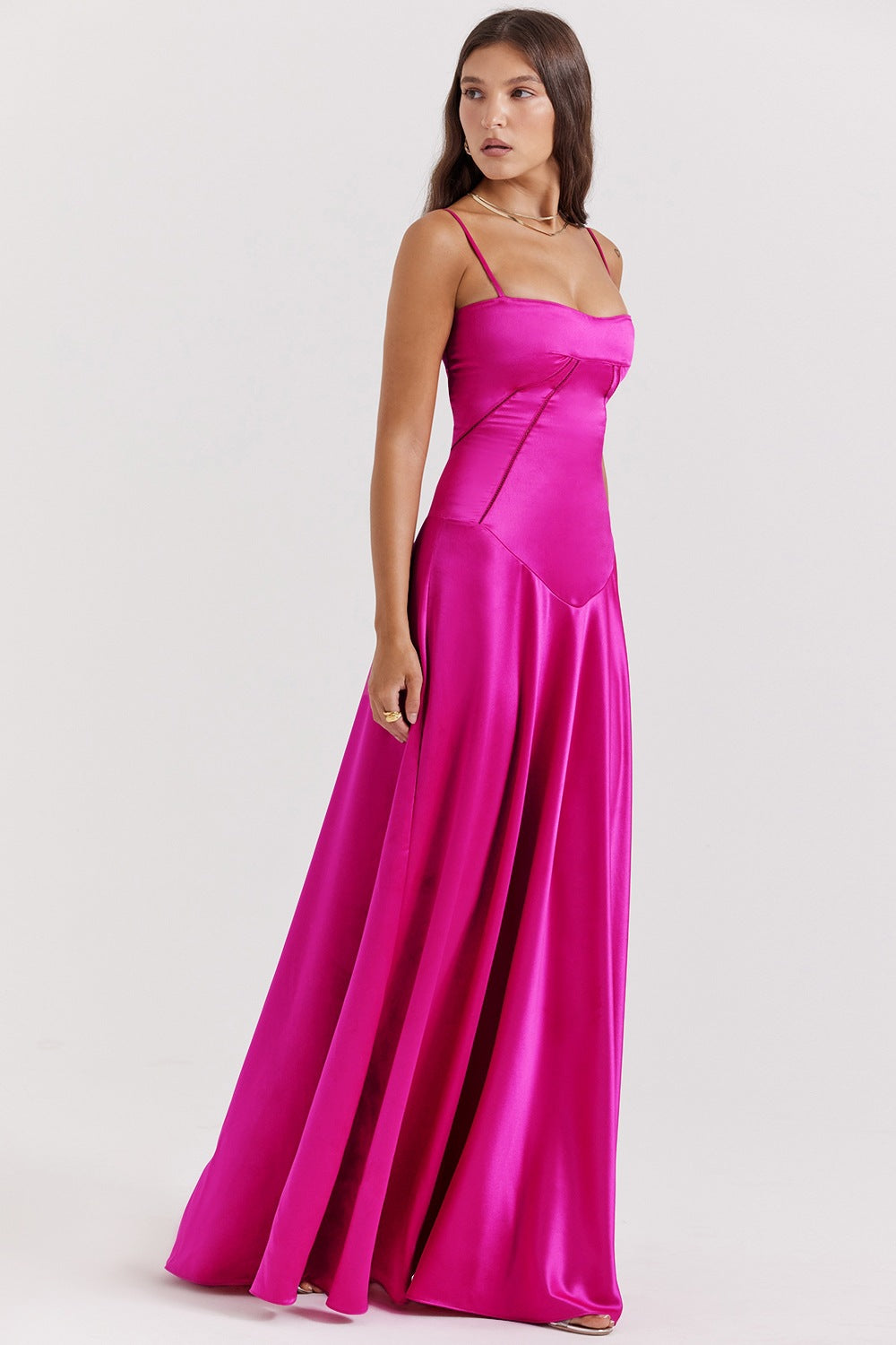 Valenzora | Evening dress, satin sheen, spaghetti straps, backless, slim fit, elegant dress
