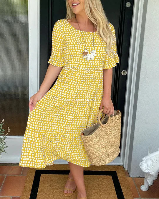 Valenzora | Summer Round Neck Printed Short Sleeve Dress