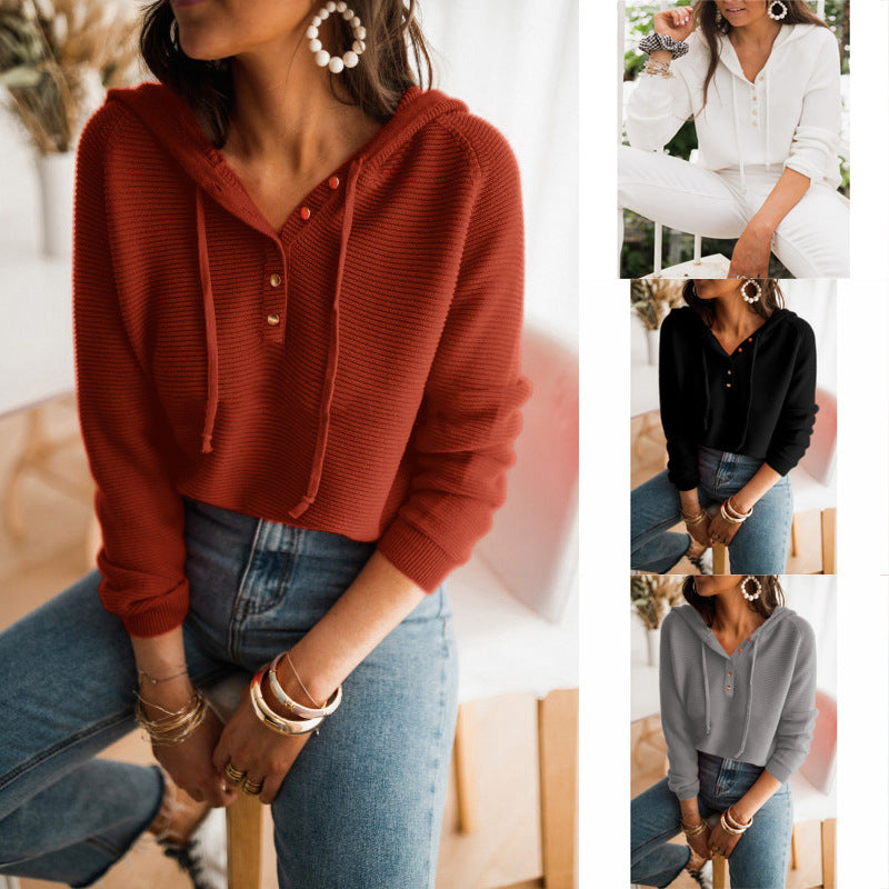 Damen Cropped Hoodie aus strukturiertem Stoff mit dekorativen Knöpfen, Größe S