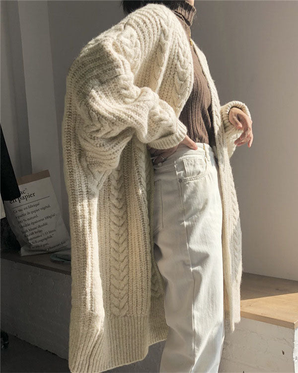 Valenzora Retro simple thickened loose twisted long cardigan