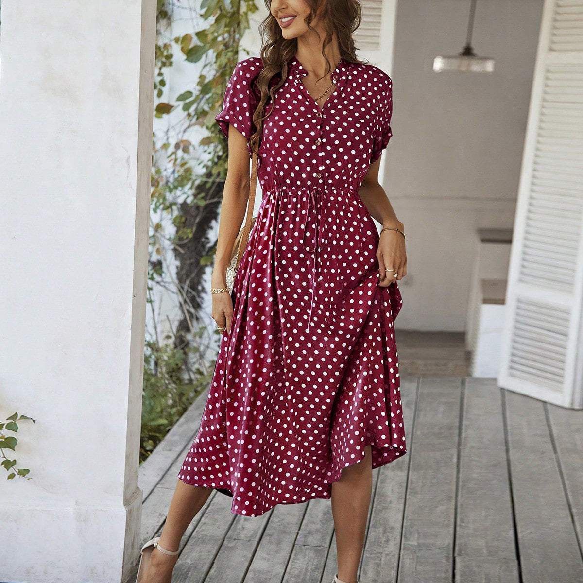 Damen Polka-Dot Midikleid, Größe