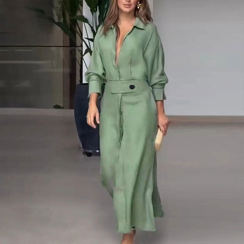 Women's shirt dress with deep V-neck and elegant button detail Drune