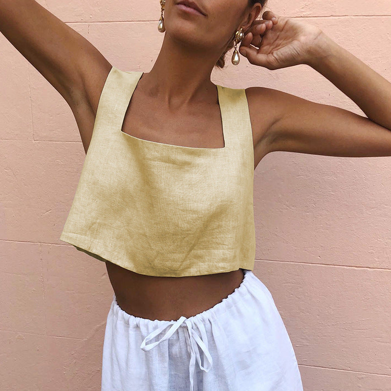 Women's cropped top with square neckline and wide straps, size [size missing]
