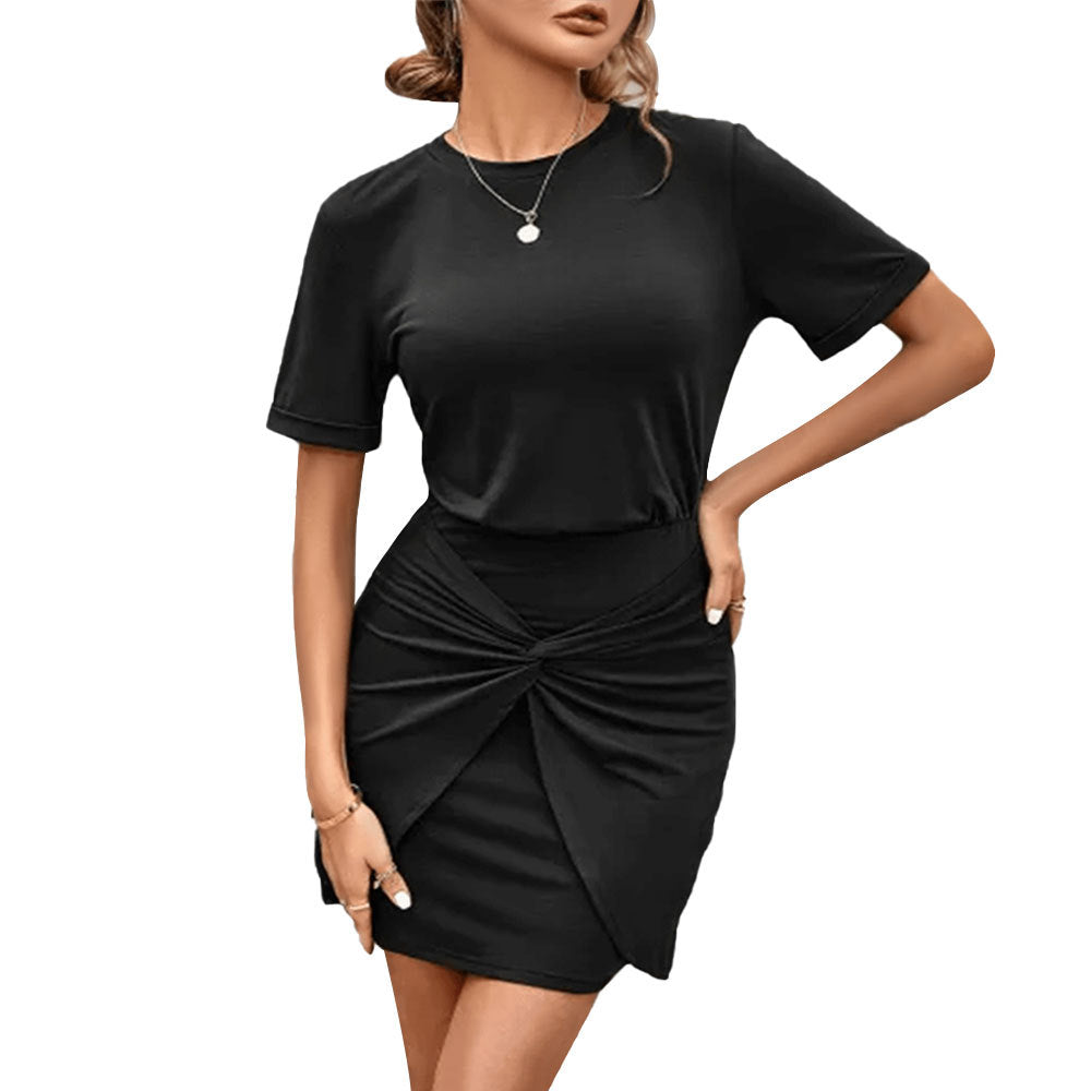 Damen-Wickelkleid mit elastischem Bund und modischem Twist-Design, Größe S