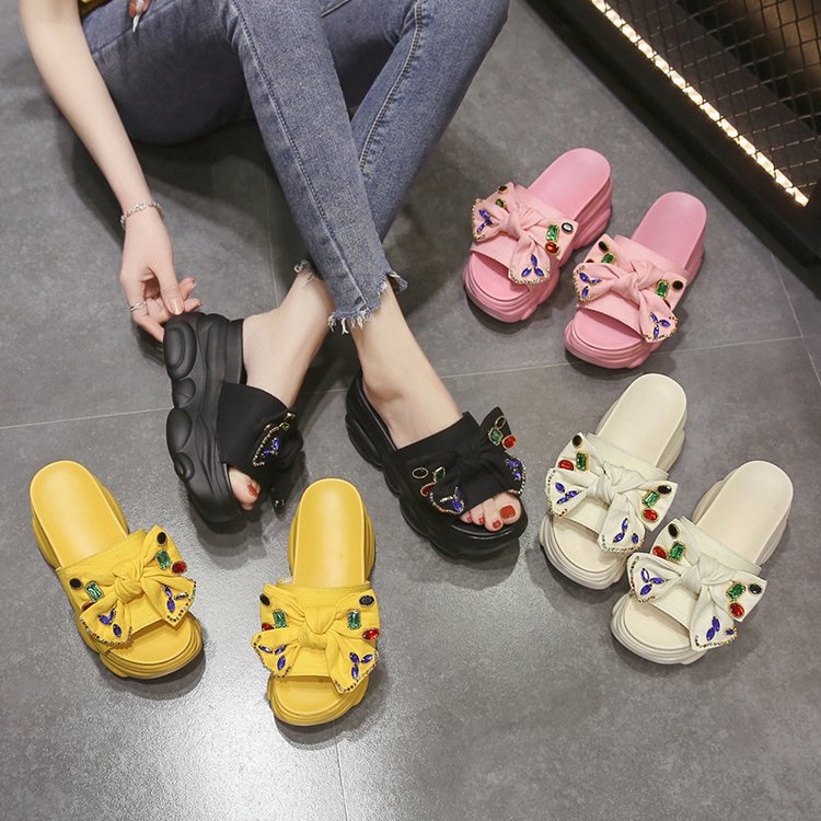 Damen-Plateau-Mules mit Zierschleife und Strass-Design, Größe Valenzora