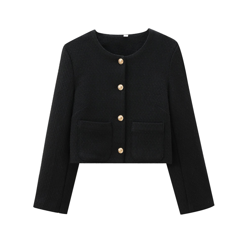 Kurze Designer-Damenjacke mit strukturierter Stoffoberfläche, Größe S