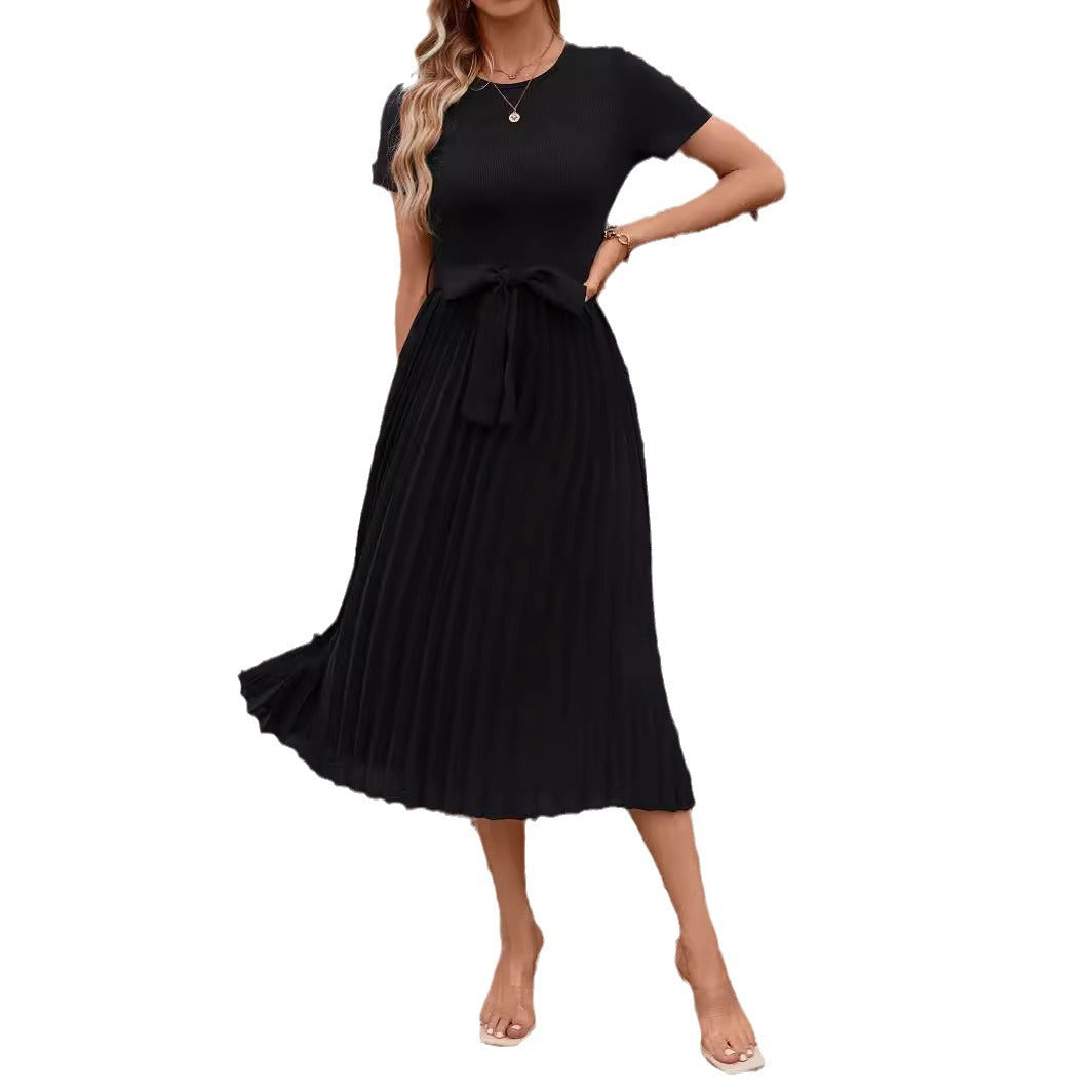 Valenzora | Lässiges, fließendes Midikleid mit kurzen Ärmeln und Gürtel