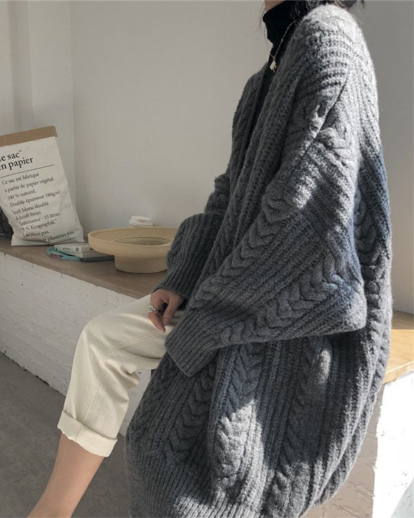 Valenzora Retro simple thickened loose twisted long cardigan