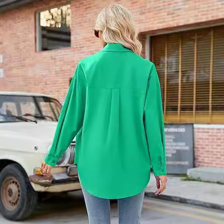 Women's relaxed-fit shirt blouse with long sleeves and modern details, size S
