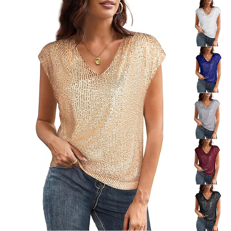 Glitzerndes Damen-Oberteil mit V-Ausschnitt und lockerem Schnitt, Größe [size missing]