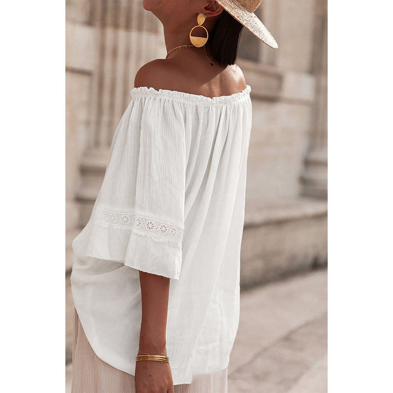 Women's off-shoulder blouse with embroidered details, size