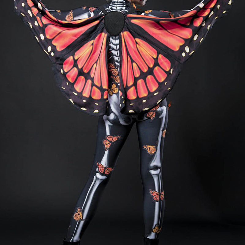 Damen-Bodysuit mit Skelettmuster und Schmetterlingsflügeln, Größe