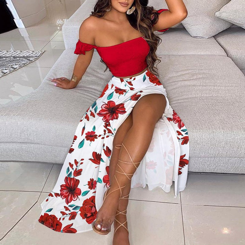 Valenzora | Seductive Off-Shoulder One-Shoulder Split Skirt Set
