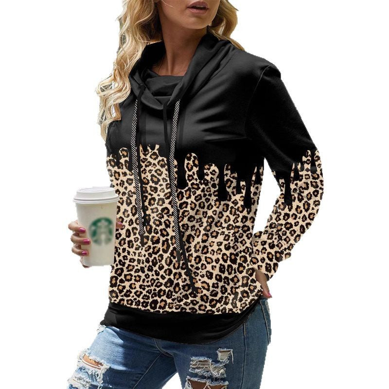Women's hoodie with trendy animal print and relaxed fit, size