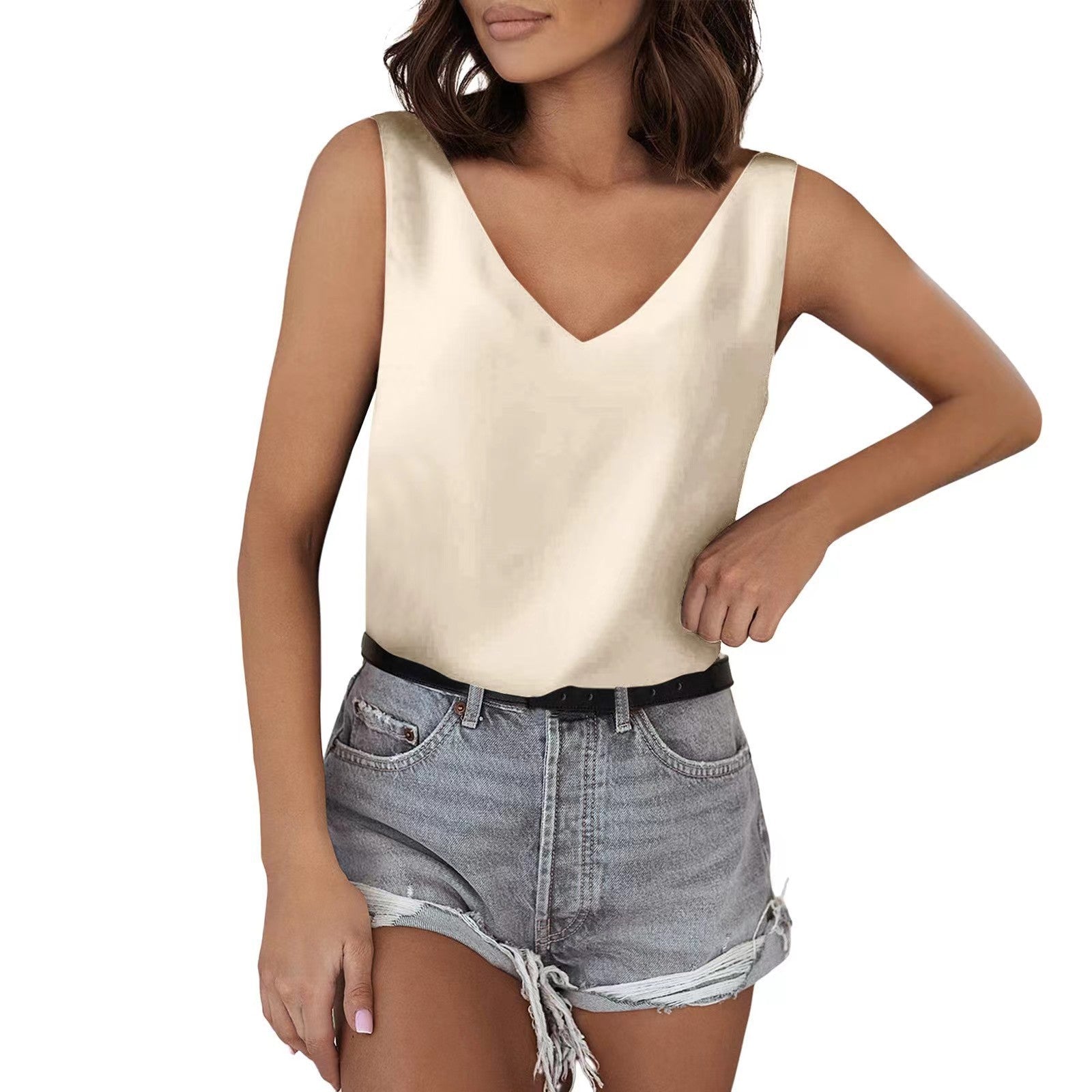 Ärmelloses Damen-V-Neck-Top aus hochwertigem Material, Größe