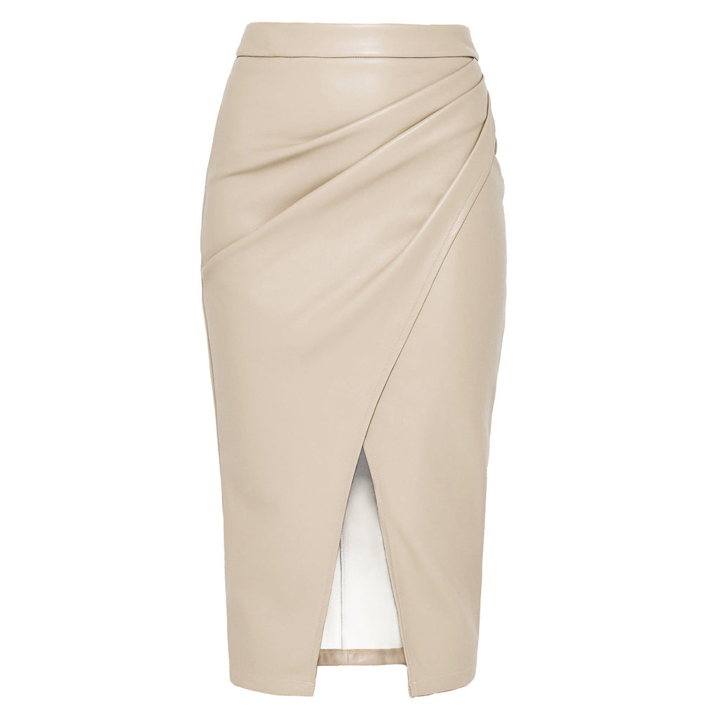 Valenzora | Pleated Split PU Leather Skirt for Women