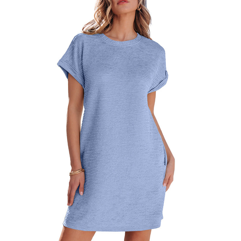 Women's casual dress with textured outer fabric and practical pockets, size S