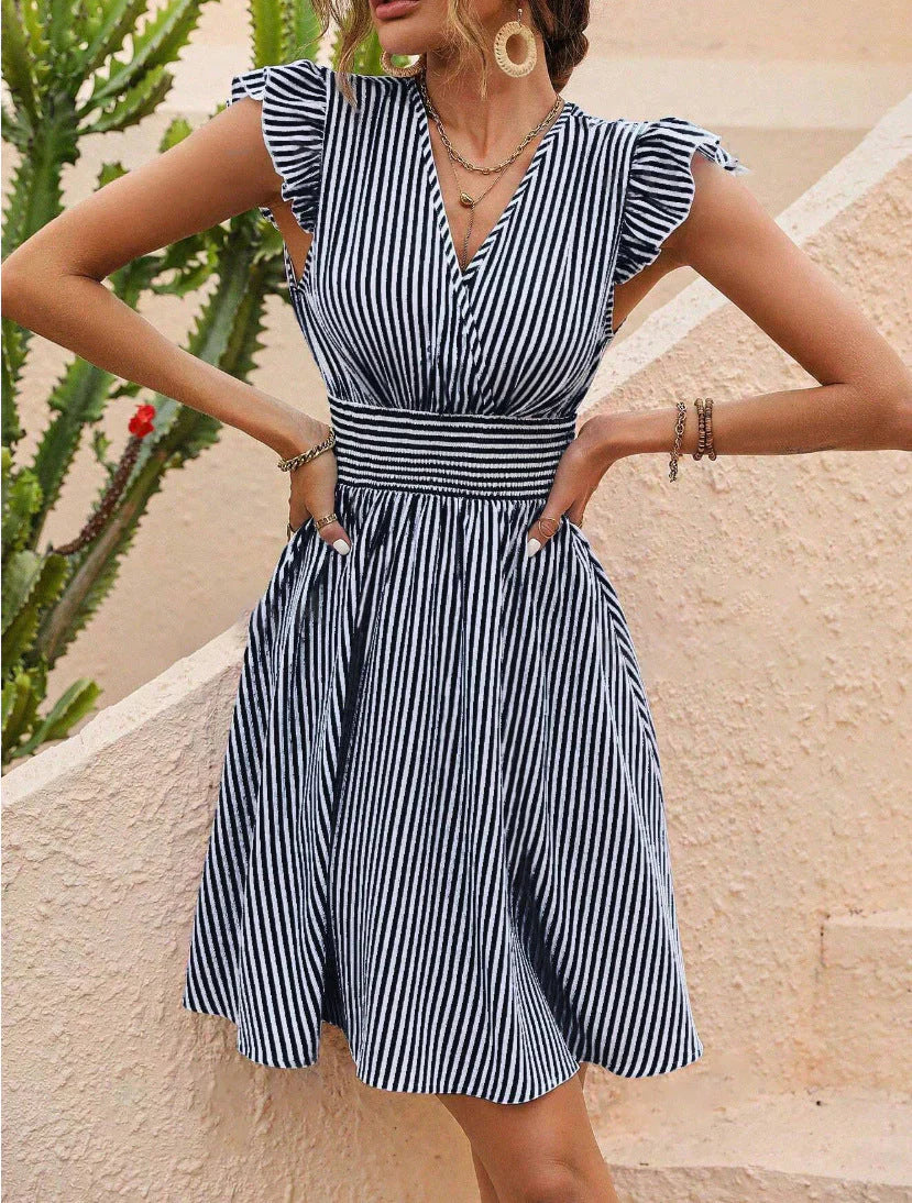 Valenzora | Elegantes gestreiftes Kleid mit Volantärmeln