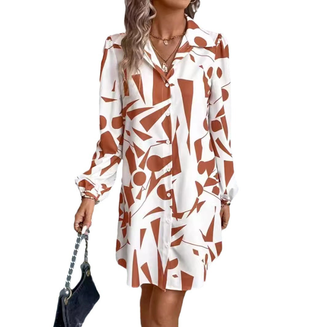 Women's shirt dress with modern geometric print and practical button details Drune