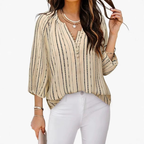 Women's elegant tunic blouse with sophisticated stripes, size