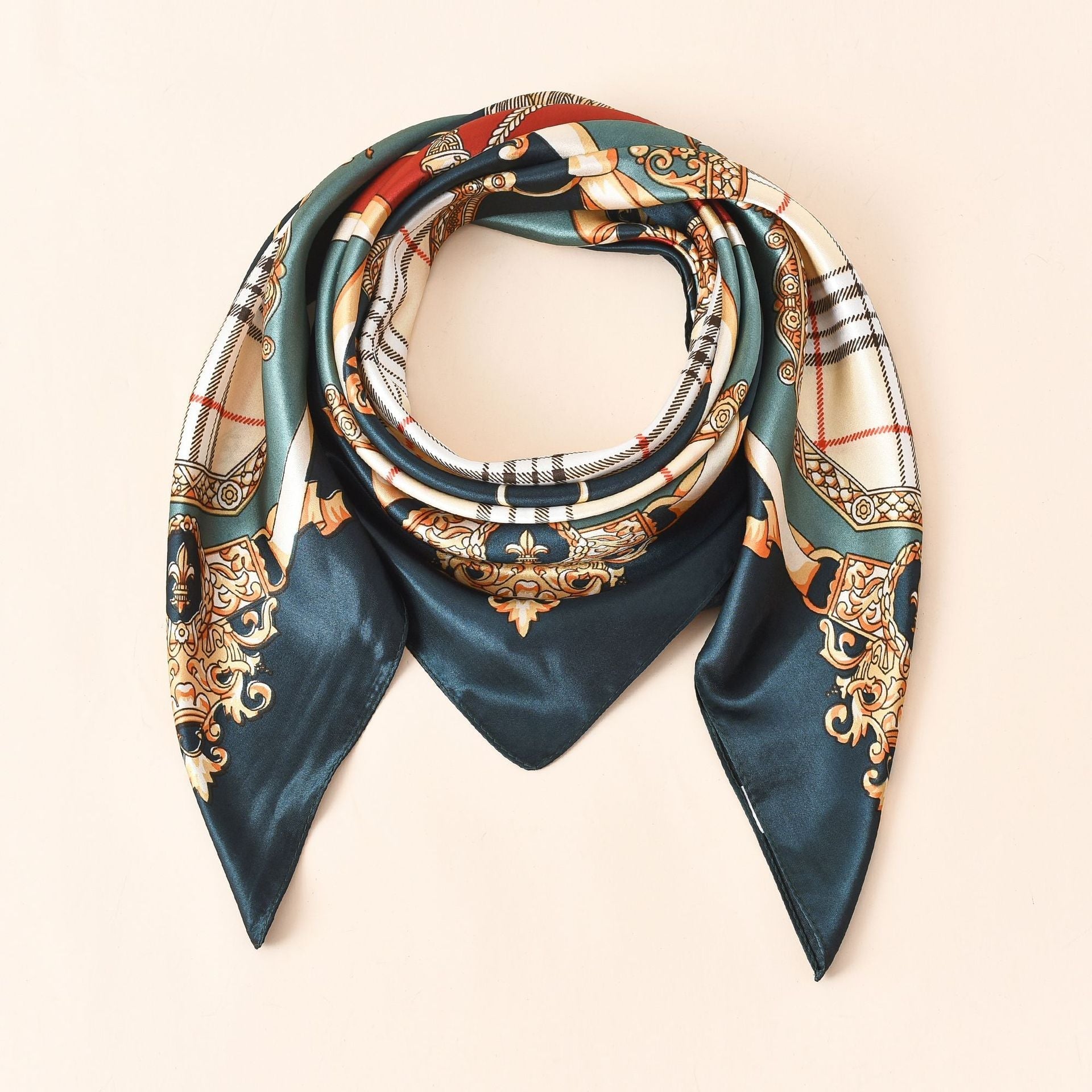 Women's silk scarf with an artistic baroque pattern and luxurious sheen, size S