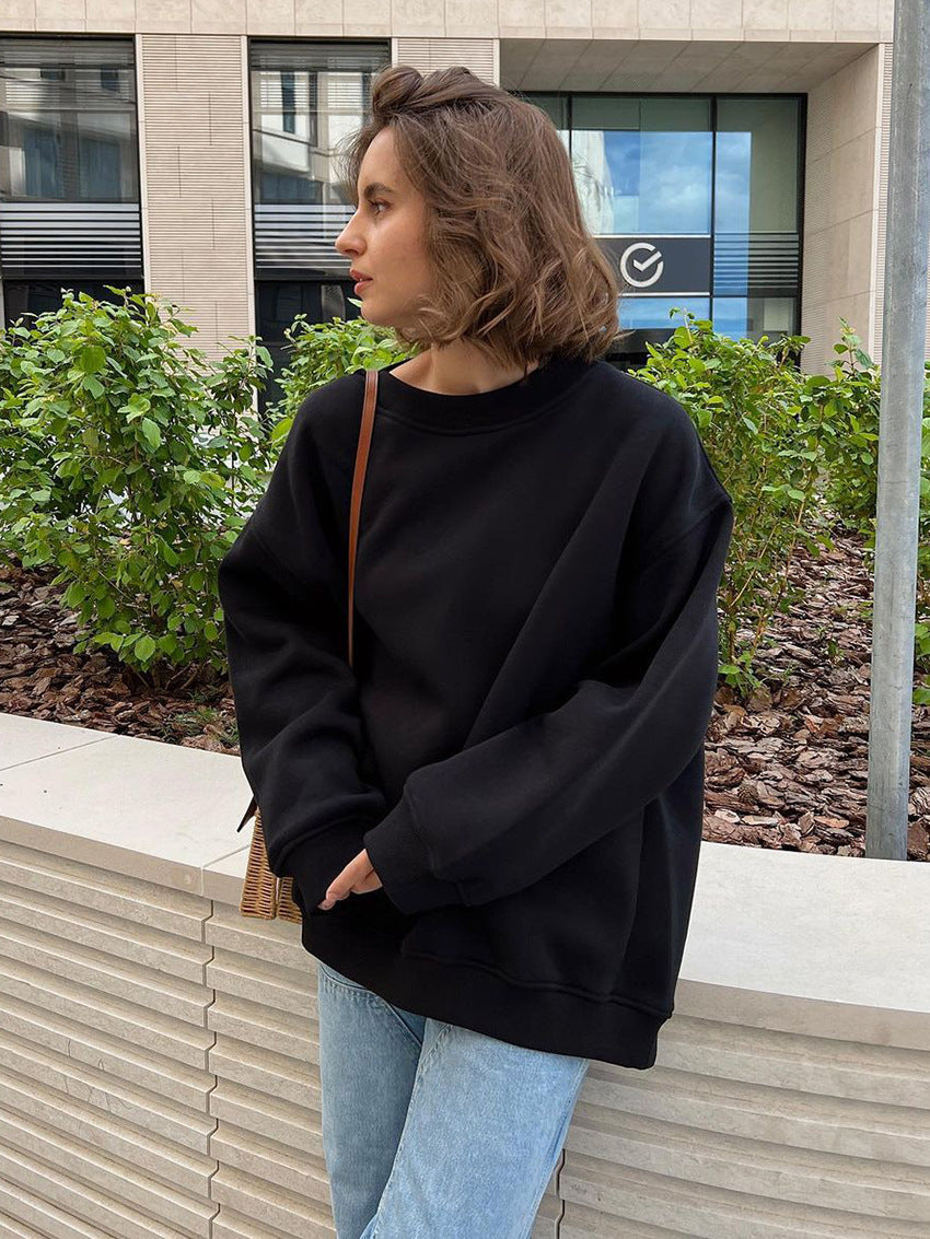 Valenzora | Women's Loose Round Neck Fleece Sweatshirt