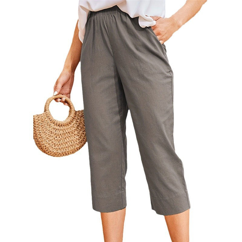 Women's comfortable linen trousers with elasticated waistband, size