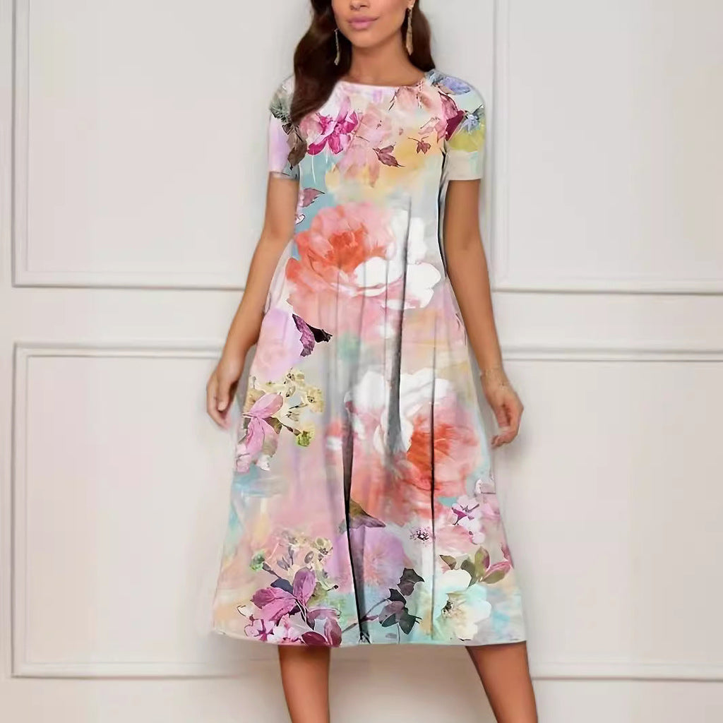 Valenzora | Floral Print Spring Summer Short Sleeve Dress