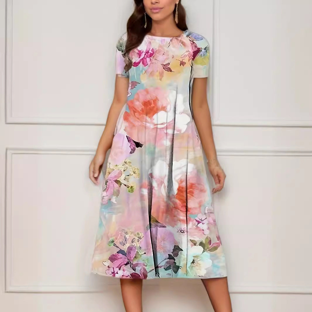 Valenzora | Floral Print Spring Summer Short Sleeve Dress