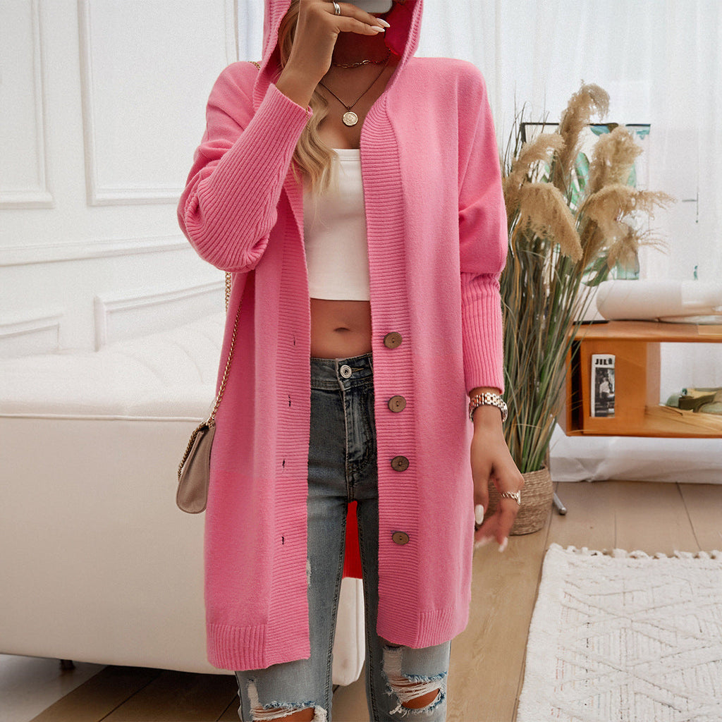 Women's hoodie cardigan with button detail and relaxed fit, size