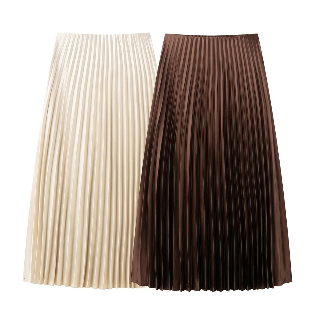 ValenzoraMODE | Summer Satin Feel Pleated Midi Skirt