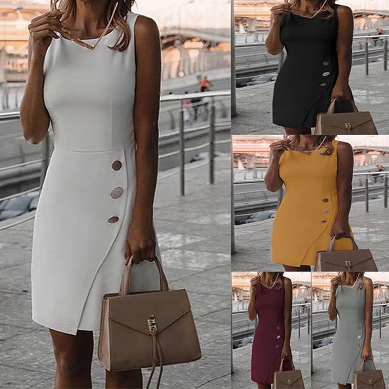 Valenzora | Sleeveless Solid Color Elegant Wrap Dress
