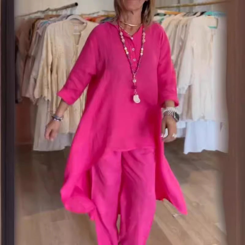 Valenzora | Solid-color linen leisure suit for women