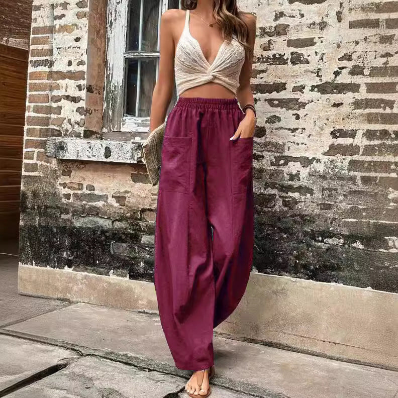 Valenzora | Comfortable solid-color casual pants with pockets
