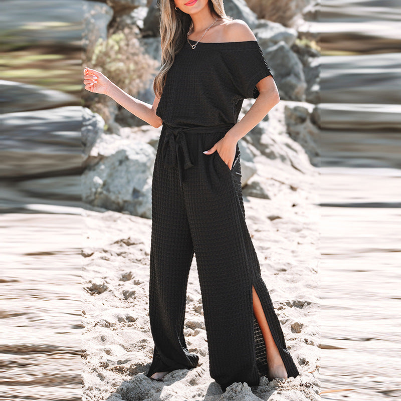 Damen-Freizeit-Jumpsuit mit weitem Schnitt und elastischem Bund, Größe