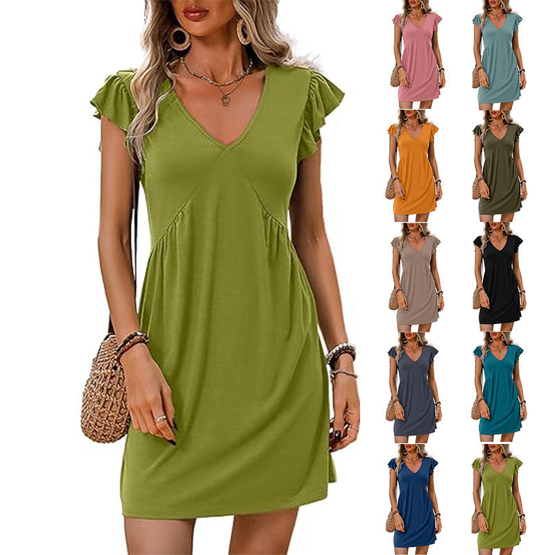 Damen-Sommerkleid mit V-Ausschnitt und Rüschendetails, Größe