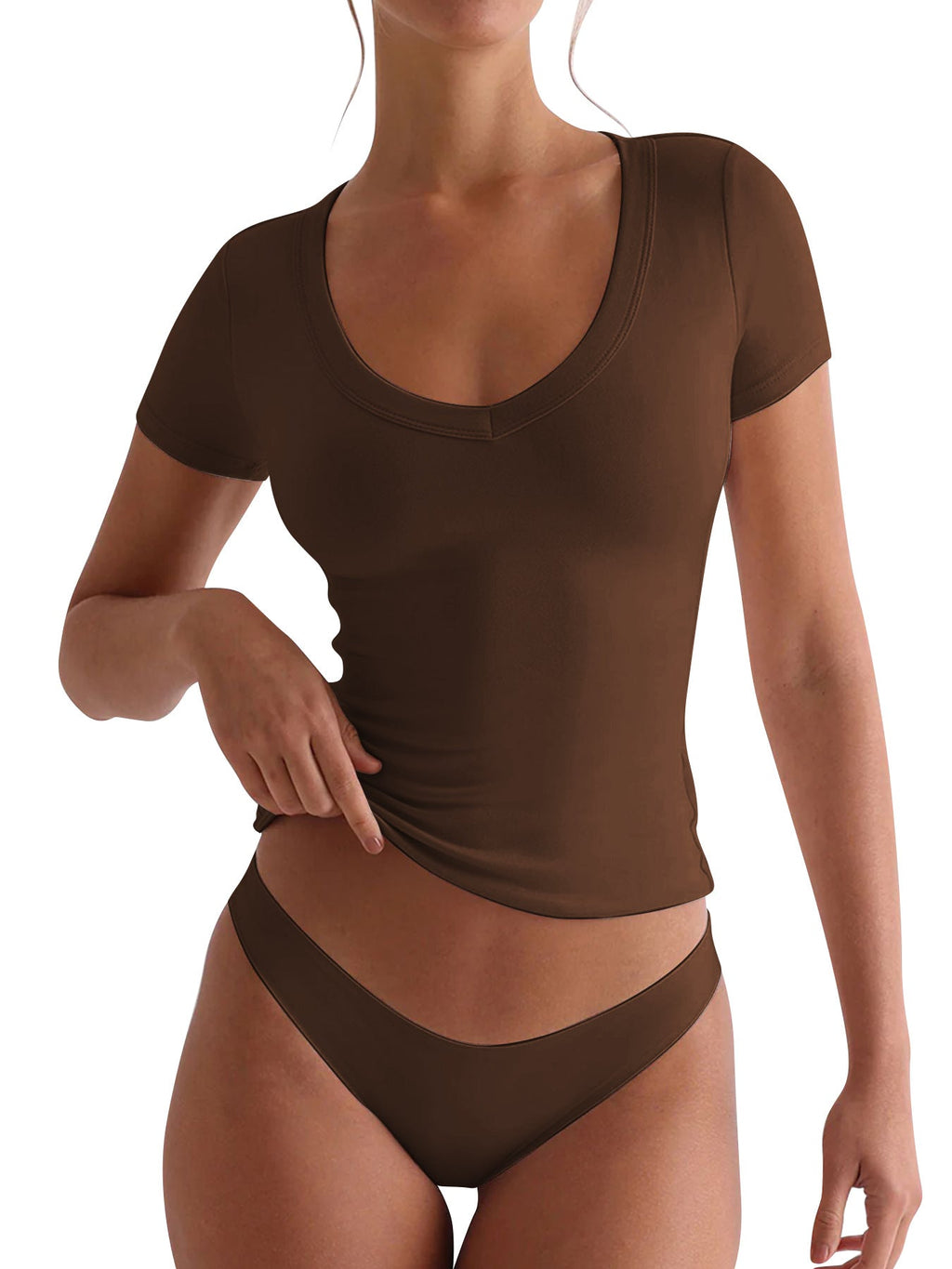 Tailliertes Damen-V-Neck-T-Shirt mit kurzen Ärmeln, Größe