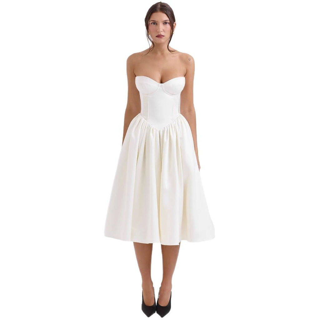 Abendkleid für Damen, trägerloses Design mit voluminösem Rock, Größe